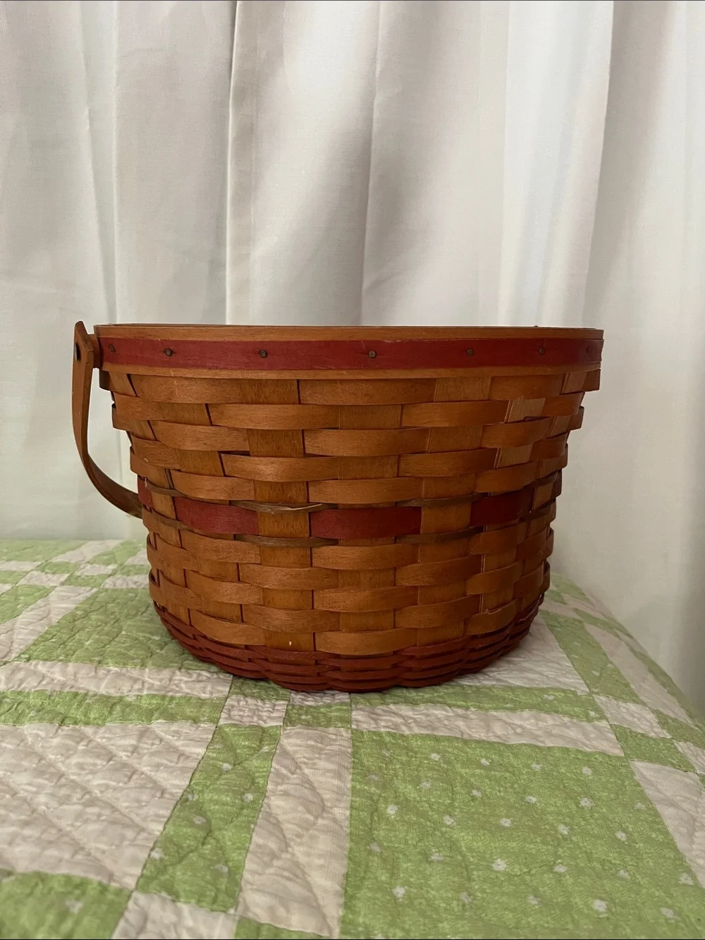 Longaberger Brown and Red Apple Handwoven Basket with Handle